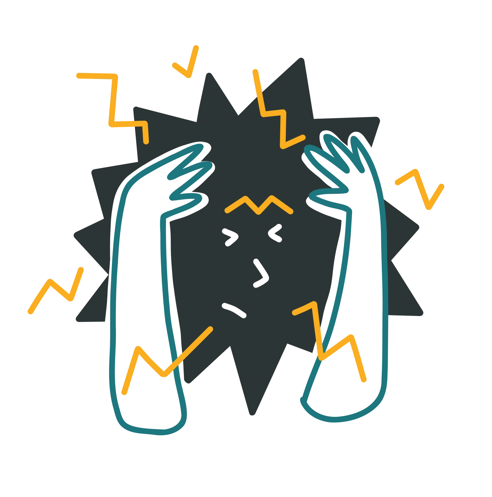 Grafika przedstawiająca chaos myśli i napięcie przed trudną rozmową – warsztaty komunikacji.